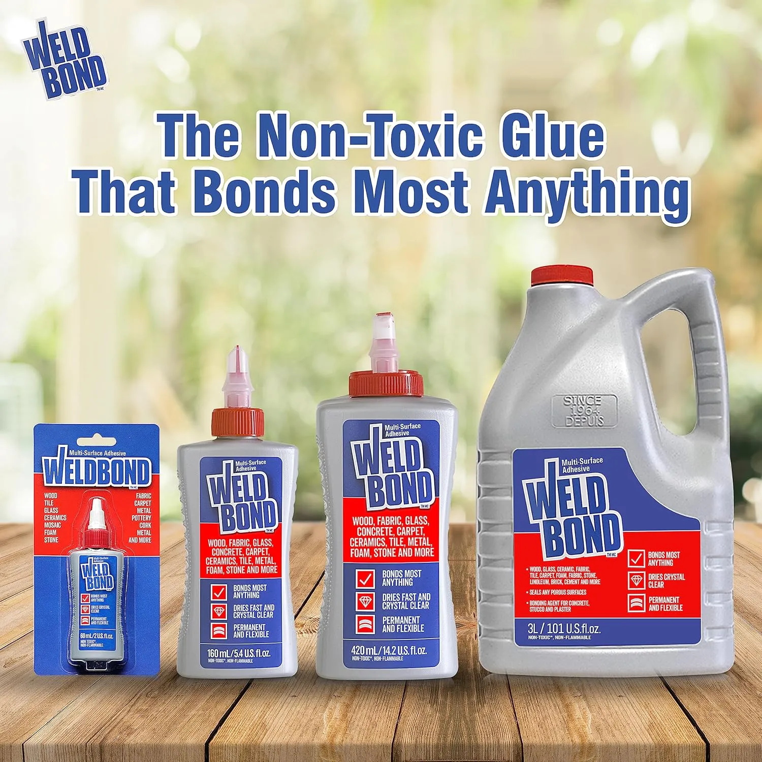 Glue - Bonds Most Anything! 3L /101 oz Non-Toxic Adhesive Glue For Wood Tile Glass Craft Foam Fabric Stone Cement & Concrete & Any Other Porous Surfaces. No Fume Non-Flammable PVA Glue Gallon