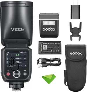 Godox V100 N V100-N 100Ws TTL Flash for Nikon Cameras, 400 Full Power Flashes, 1.7s Recycle Time, 2.4G Wireless with External Flash, HSS Speedlight, Touchscreen Flash (Godox V100-N USA Version)