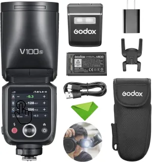Godox V100S V100-S 100Ws Flash for Sony TTL Speedlight, 400 Full Power Flashes, 1.7s Recycle Time, 2.4G Wireless with External Flash, Touchscreen Speedlite for Sony Cameras (Godox V100S USA Version)