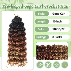 Gogo Curl Crochet Hair 8 Packs Ocean Wave Crochet Hair Pre Looped Deep Twist Goddess Box Braids Curly Water Wave Synthetic Braiding Hair For Black Women (#T1B/30/27, 12 Inch (Pack of 8))