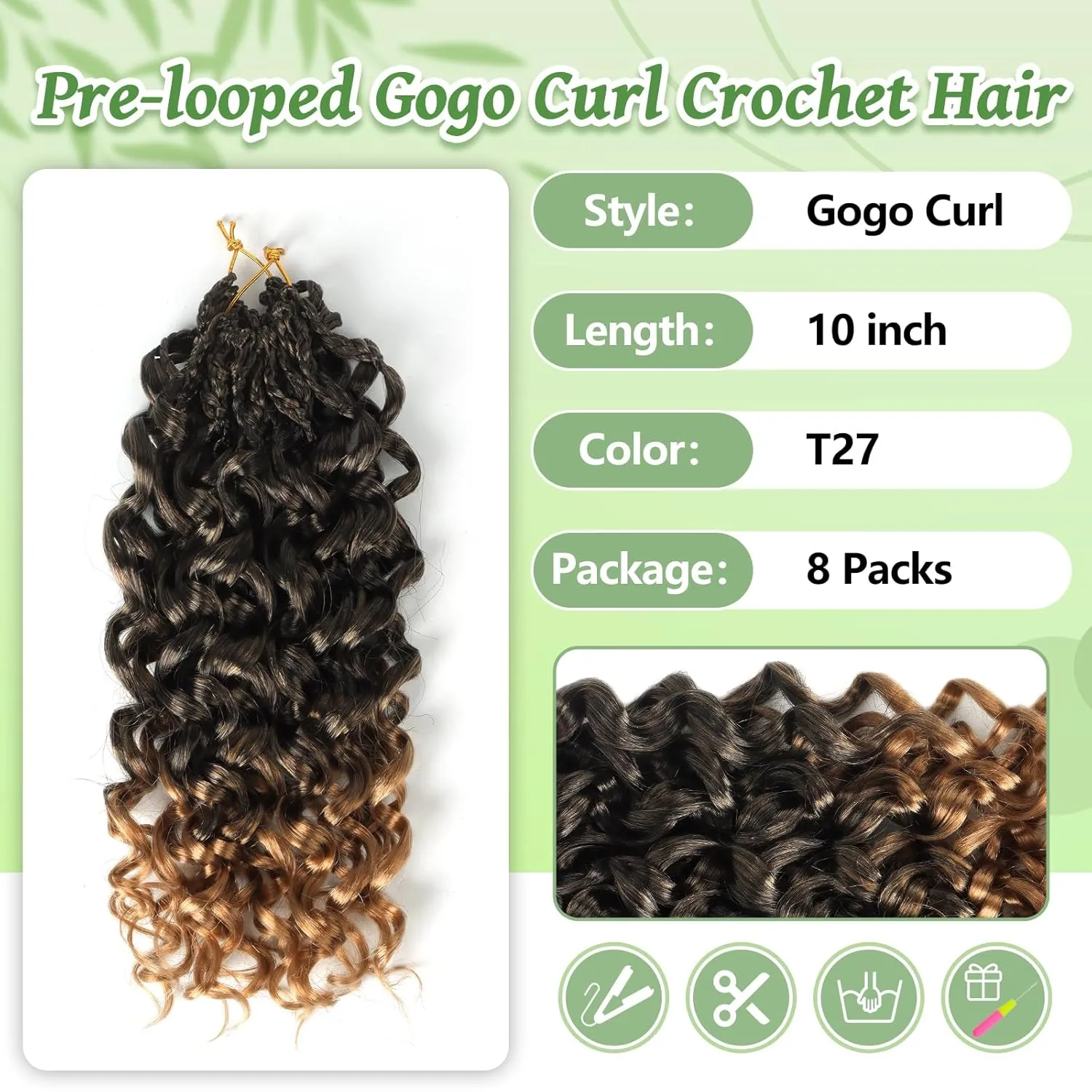 Gogo Curl Crochet Hair 8 Packs Ocean Wave Crochet Hair Pre Looped Deep Twist Goddess Box Braids Curly Water Wave Synthetic Braiding Hair For Black Women (#T27, 12 Inch (Pack of 8))