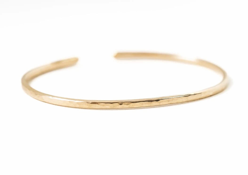 Gold Fill Hammered Thin Cuff Stacking Bracelet