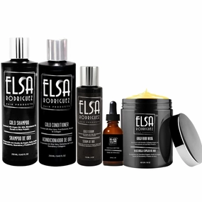 Gold Hair Care Set: Shampoo, Conditioner, Mask, Serum & Stem Cells Tonic - Sulfate-Free, Enriched with Keratin, Argan Oil, Macadamia & Rice Protein for All Hair Types.