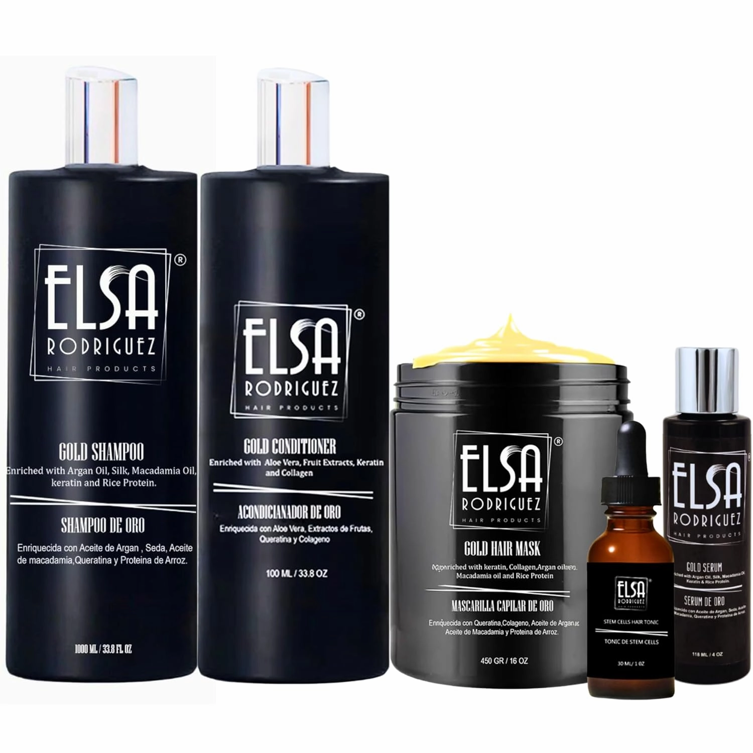 Gold Shampoo & Conditioner Set 1L - Deep Cleansing & Nourishing Hair Care for All Types - Argan Oil, Macadamia, Keratin & Rice Protein - Sulfate & Paraben Free