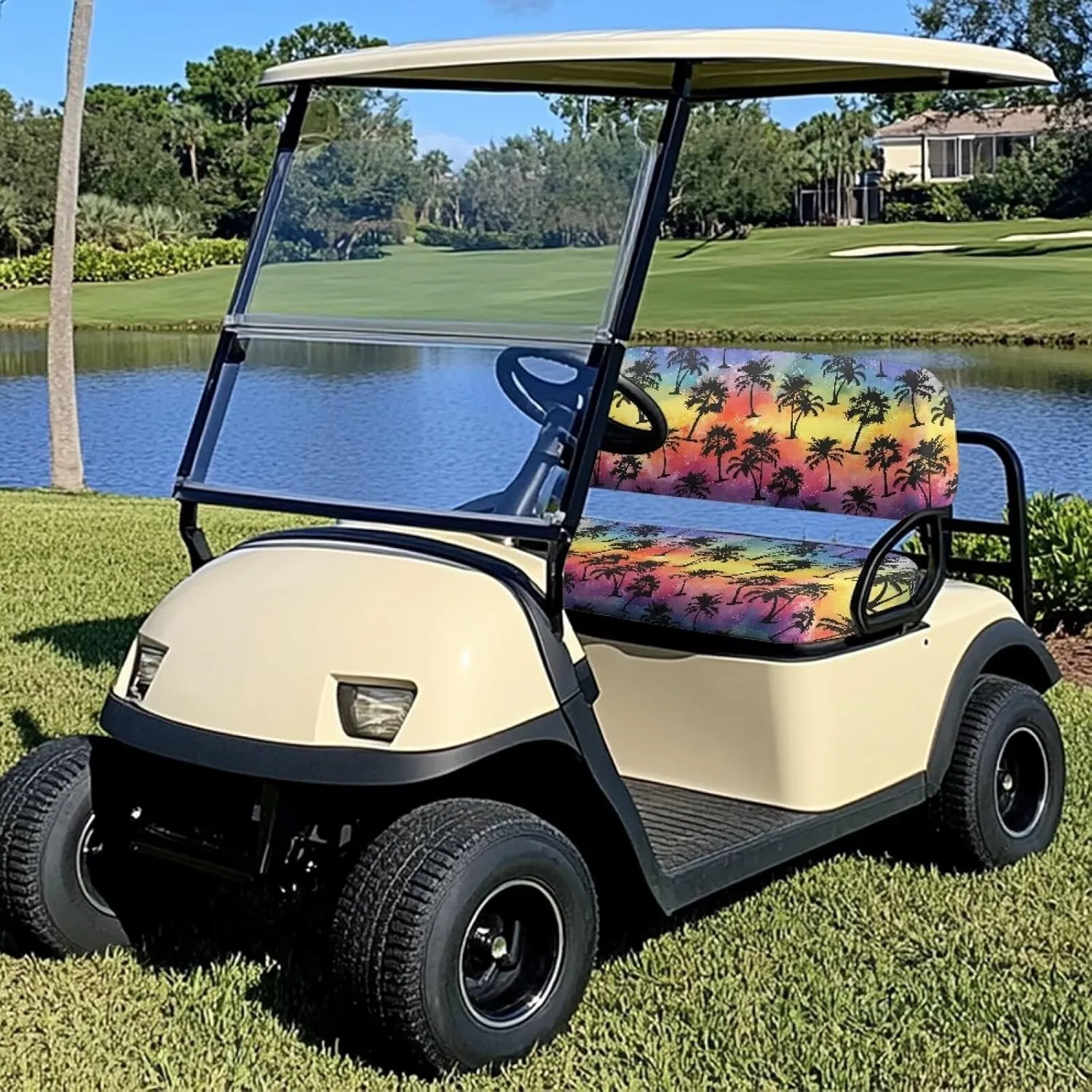 Golf Cart Seat Covers, Universal Fit & Nonskid Bottom Fits for Club Car 2 Person Seats Golf Carts