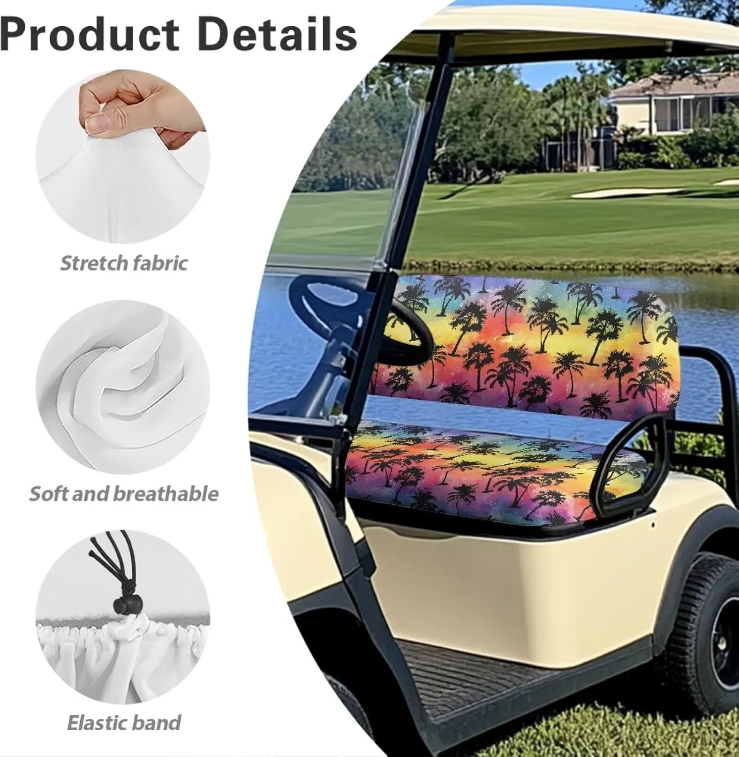 Golf Cart Seat Covers, Universal Fit & Nonskid Bottom Fits for Club Car 2 Person Seats Golf Carts