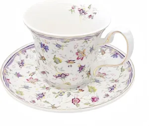 GOMMO Vintage Style Floral Tea Cup and Saucer Set for 1, English Elegant Fine China Tea Cup, 7 oz Cappuccino Espresso Latte Mug (1, Vintage Floral)