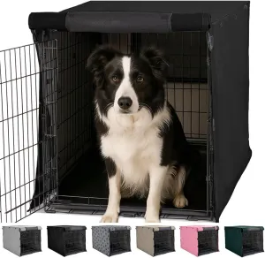 GORILLA GRIP Dog Crate Covers Compatible with Amazon Basics Dog Crates, All Sides Open, Privacy Cover Fits 36" Wire Kennel, Breathable Mesh Windows, Light Reducing Puppy Training Cage Topper, Black