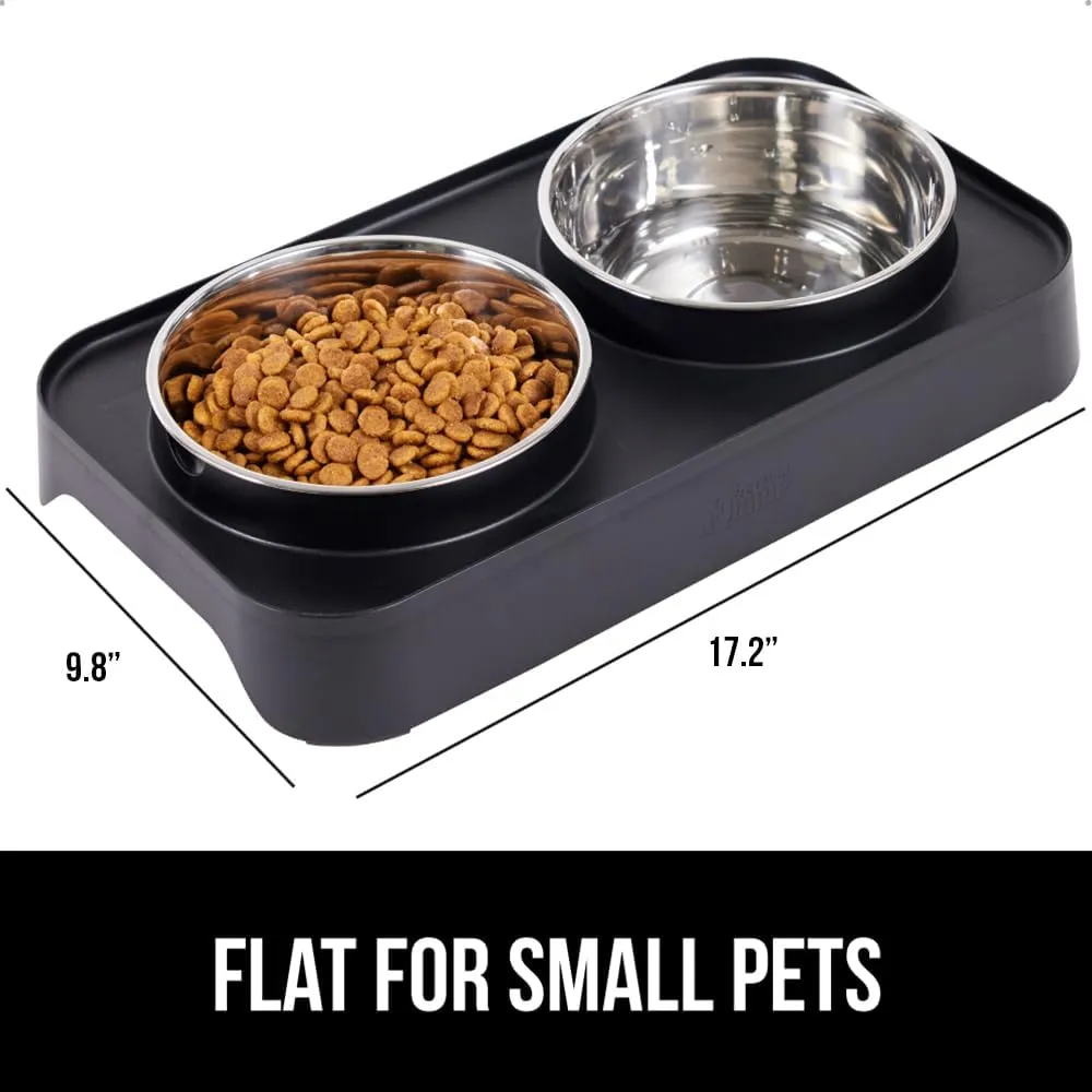 GORILLA GRIP Elevated Dog Bowls Stand, 6 Cup Stainless Steel Food Bowl Set of 2, 5 Height Adjustable Raised Feeding Station for Small Breed Puppy Dogs and Cats, Medium, Large Sized Pets Feeder, Black