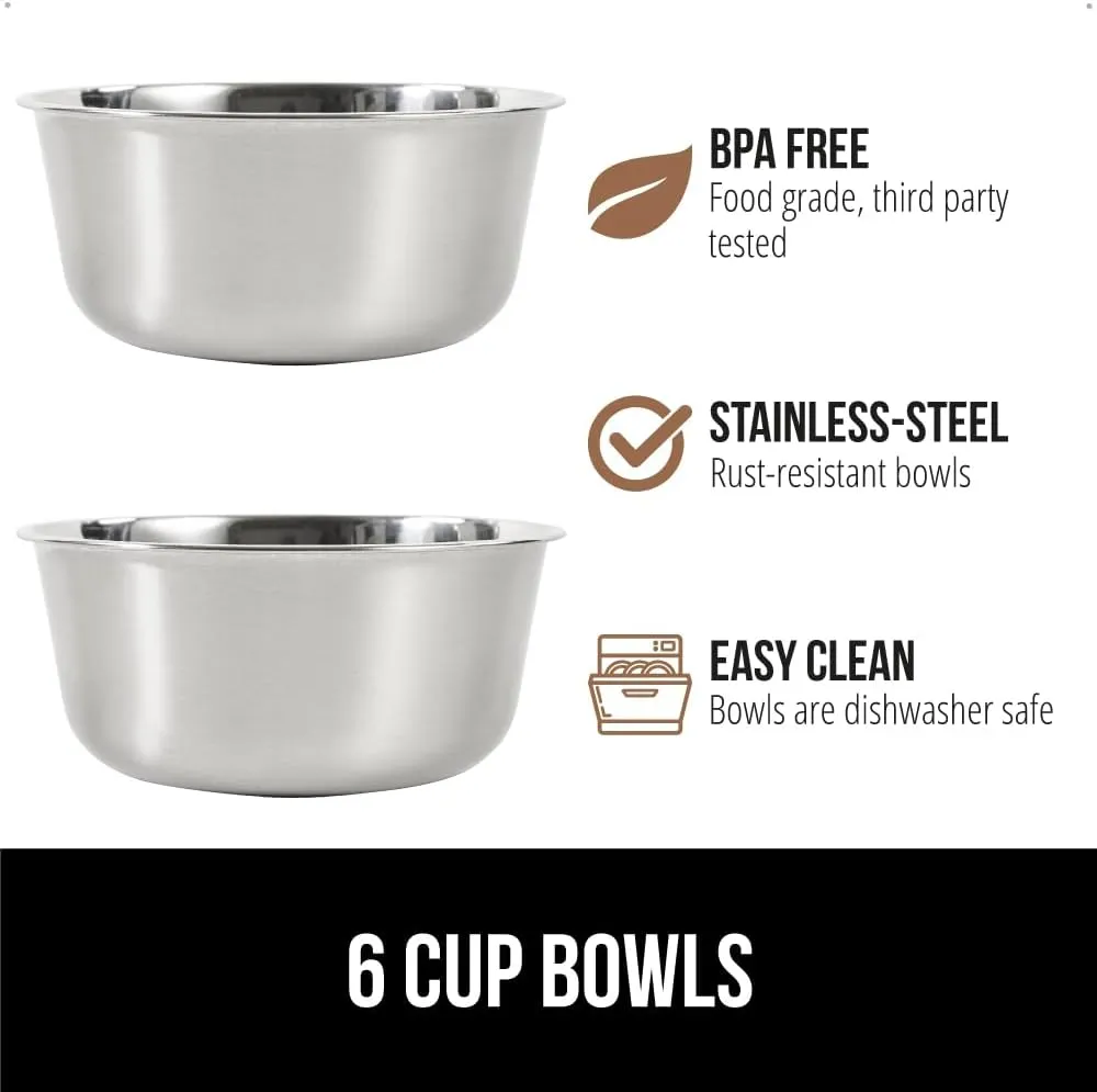 GORILLA GRIP Elevated Dog Bowls Stand, 6 Cup Stainless Steel Food Bowl Set of 2, 5 Height Adjustable Raised Feeding Station for Small Breed Puppy Dogs and Cats, Medium, Large Sized Pets Feeder, Black