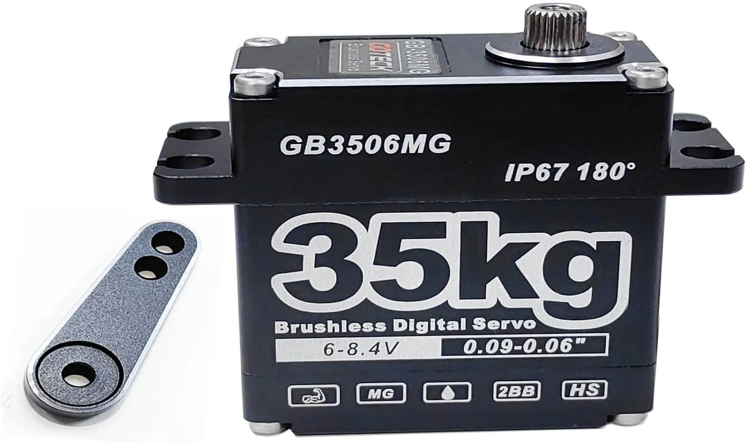 GOTECK 35KG Brushless Digital Servo Large Torque 8.4V Full Metal Gear IP67 Waterproof Steering Servo with 25T Servo Horn for 1/6 1/8 1/10 RC Crawler Car Robot Boat Truck Robot Parts (35KG(8.4V)-180°)