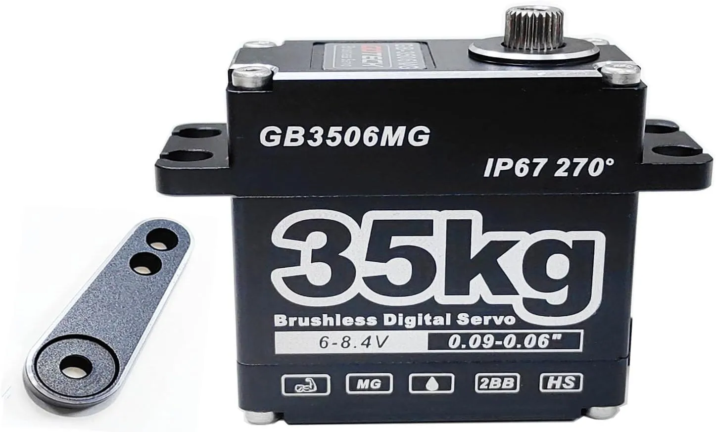 GOTECK 35KG Brushless Digital Servo Large Torque 8.4V Full Metal Gear IP67 Waterproof Steering Servo with 25T Servo Horn for 1/6 1/8 1/10 RC Crawler Car Robot Boat Truck Robot Parts (35KG(8.4V)-270°)