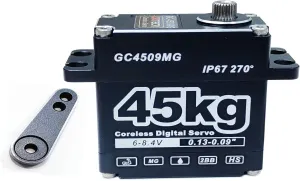 GOTECK 45KG Coreless Digital Servo,Large Torque 8.4V Full Metal Gear IP67 Waterproof Steering Servo with 25T Servo Horn for 1/6 1/8 1/10 RC Crawler Car,Robot,Boat,Truck Robot Parts (45KG(8.4V)-270°))