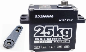GOTECK 25KG Digital Servo,Large Torque 8.4V Full Metal Gear IP67 Waterproof Steering Servo with 25T Servo Horn for 1/8 1/10 1/12 RC Crawler Car,Robot,Boat,Truck Robot Parts (25KG(8.4V)-270°)