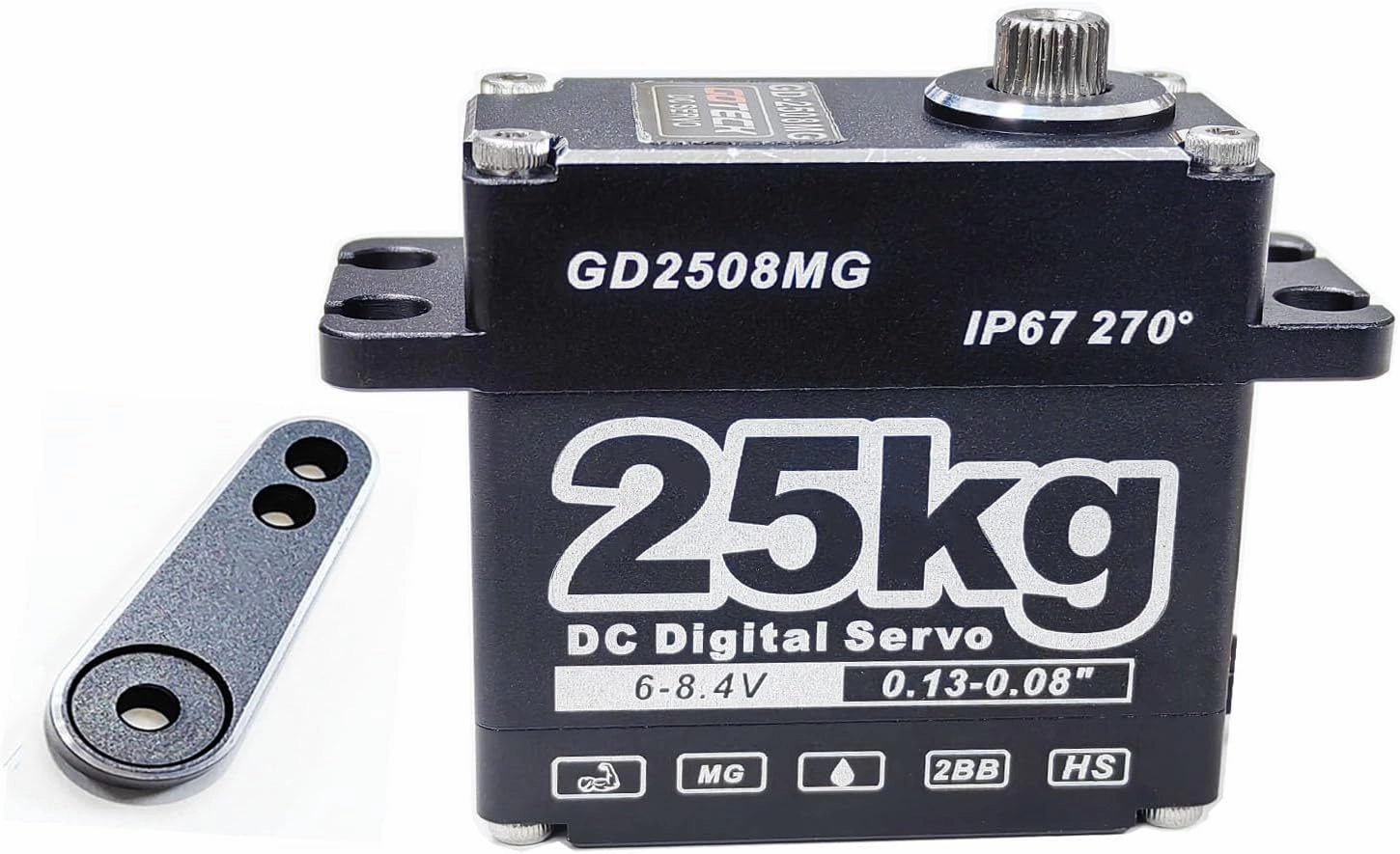 GOTECK 25KG Digital Servo,Large Torque 8.4V Full Metal Gear IP67 Waterproof Steering Servo with 25T Servo Horn for 1/8 1/10 1/12 RC Crawler Car,Robot,Boat,Truck Robot Parts (25KG(8.4V)-270°)