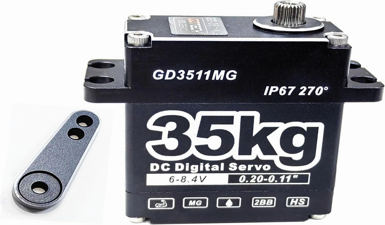 GOTECK 35KG Digital Servo,Large Torque 8.4V Full Metal Gear IP67 Waterproof Steering Servo with 25T Servo Horn for 1/8 1/10 1/12 RC Crawler Car,Robot,Boat,Truck Robot Parts (35KG(8.4V)-270°)