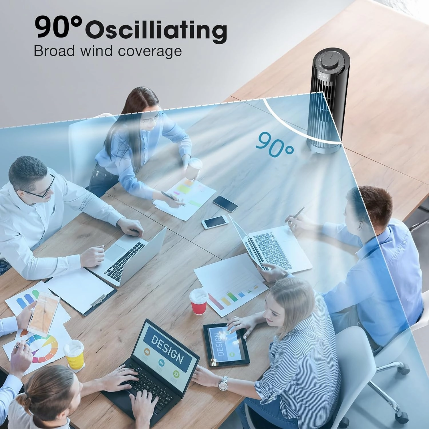 Grelife Tower Fan, Mechanical Controls, 3 Speed Settings, 90° Oscillation - 13 Inch, Quiet, Space-Saving, Bladeless Cooling, Portable Desk Fan for Bedroom, Home, and Office