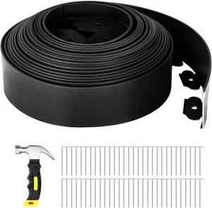 GROWNEER 4 in Tall, 66FT Landscape Edging, Rubberific Garden Edging Border with 60 Pcs Landscape Staples, 1PC Hammer, Garden Border for Landscaping Garden, Flower Beds, and Lawn, Black