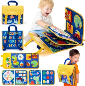 hahaland Toddler Toys Busy Board 1-4, Montessori Toys for Ages 2-4, Boy Birthday Gift 18 in 1 Preschool Learning Activities with 12 Life Skills-Numbers,String Beads,Shapes,Colors,Puzzles,Alphabet