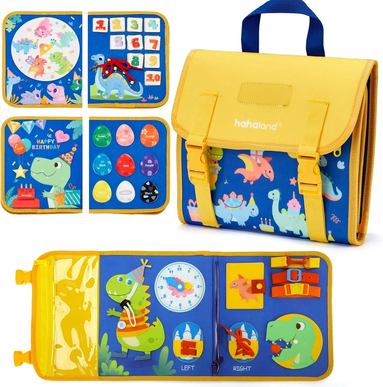 hahaland Toddler Toys Busy Board 1-4, Montessori Toys for Ages 2-4, Boy Birthday Gift 18 in 1 Preschool Learning Activities with 12 Life Skills-Numbers,String Beads,Shapes,Colors,Puzzles,Alphabet