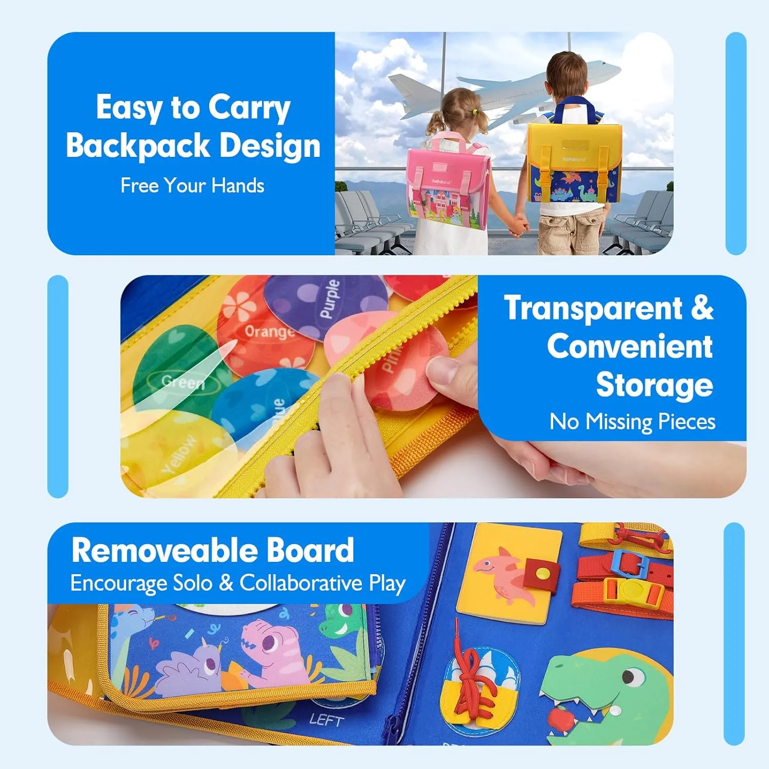 hahaland Toddler Toys Busy Board 1-4, Montessori Toys for Ages 2-4, Boy Birthday Gift 18 in 1 Preschool Learning Activities with 12 Life Skills-Numbers,String Beads,Shapes,Colors,Puzzles,Alphabet