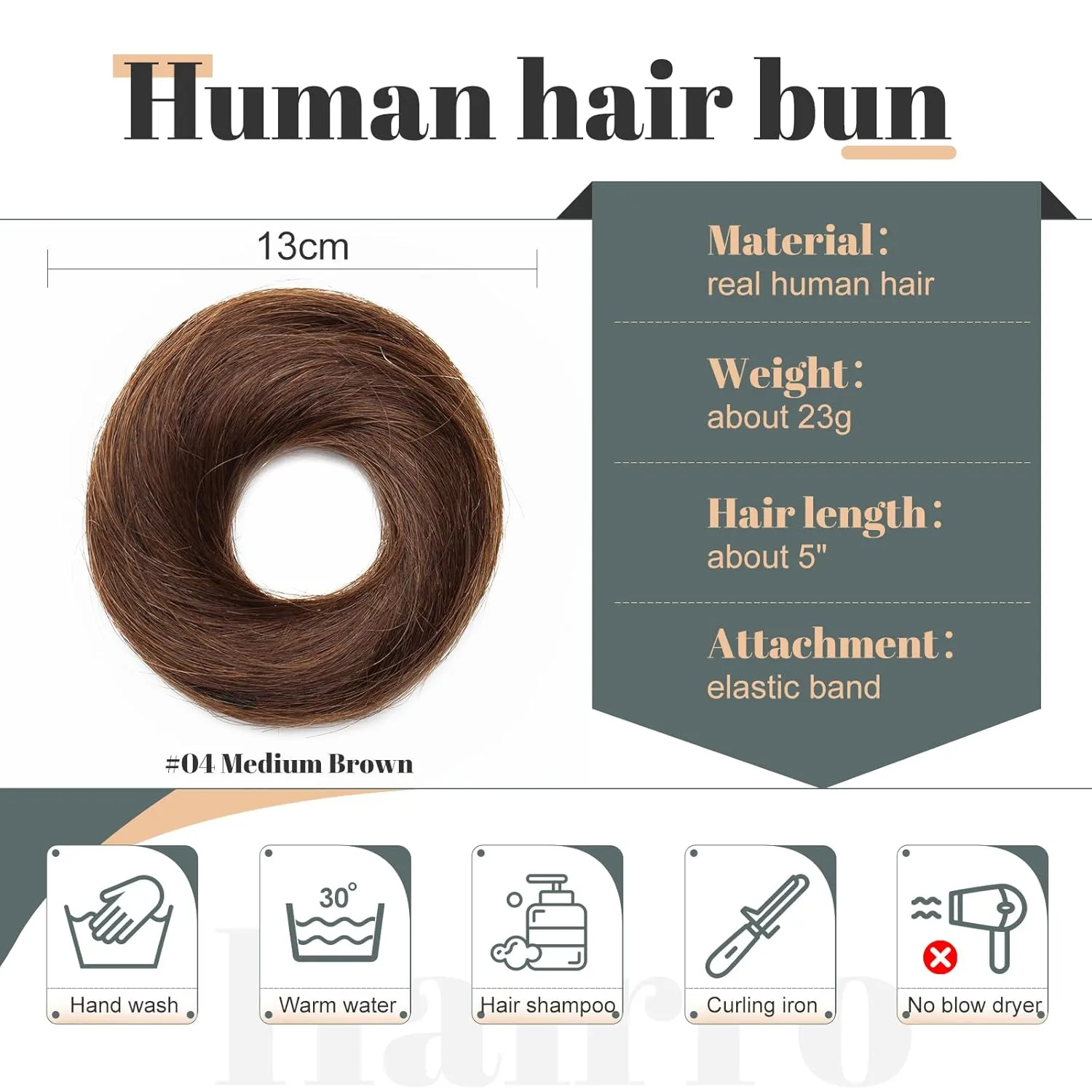 Hairro 2PCS Messy Hair Bun Hair Piece Human Hair Scrunchies Real Hair Updo Hairpieces Donut Elegant Chignon Wrap On Instant Up-do with Elastic Rubber Band Easy Bun For Women 46g #04 Medium Brown