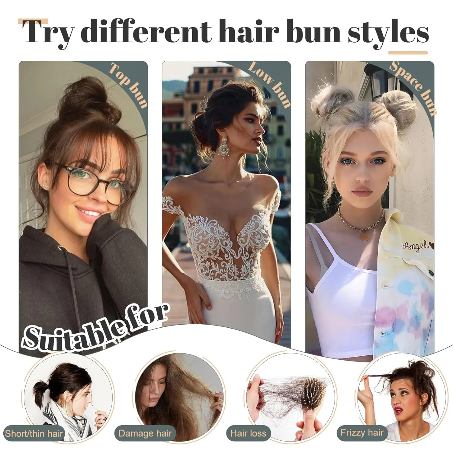 Hairro 2PCS Messy Hair Bun Hair Piece Human Hair Scrunchies Real Hair Updo Hairpieces Donut Elegant Chignon Wrap On Instant Up-do with Elastic Rubber Band Easy Bun For Women 46g #04 Medium Brown