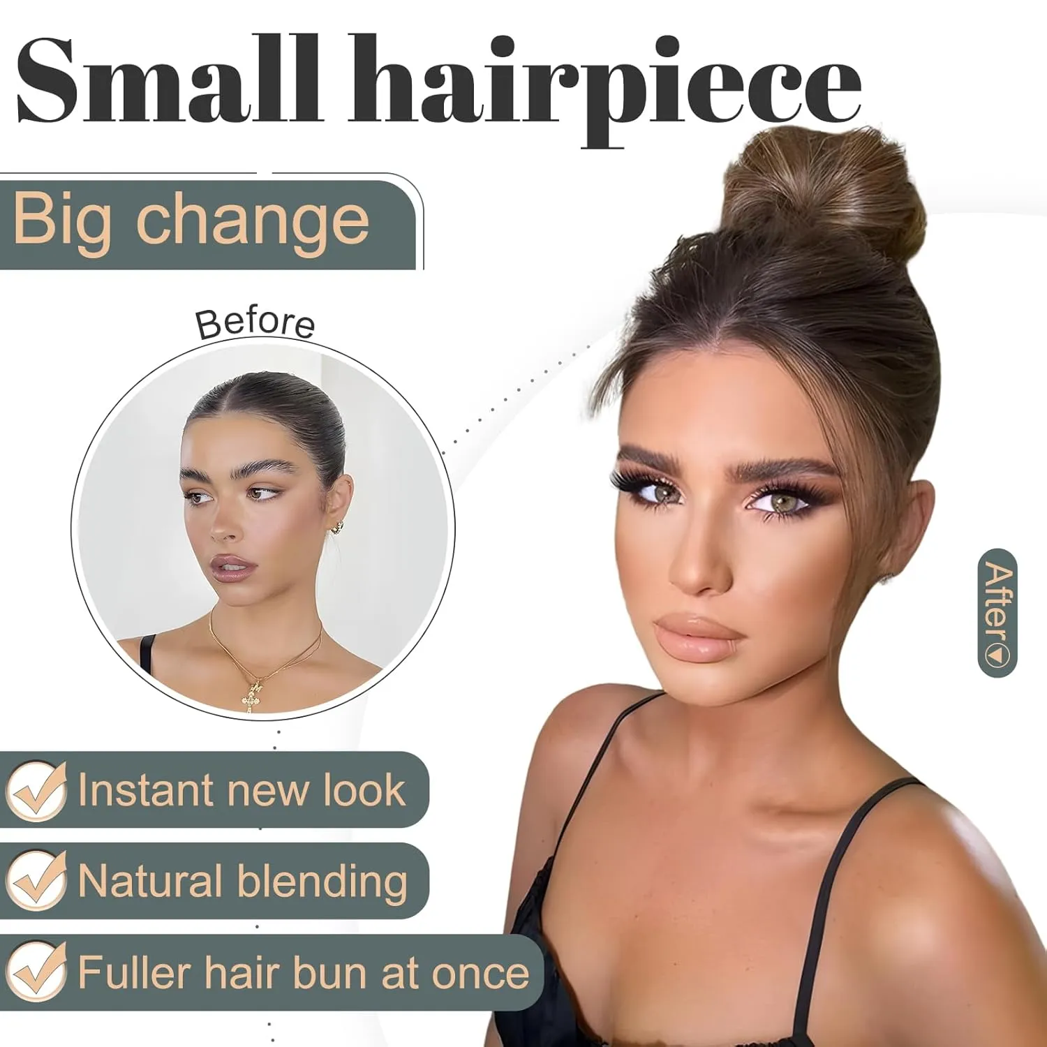 Hairro 2PCS Messy Hair Bun Hair Piece Human Hair Scrunchies Real Hair Updo Hairpieces Donut Elegant Chignon Wrap On Instant Up-do with Elastic Rubber Band Easy Bun For Women 46g #04 Medium Brown
