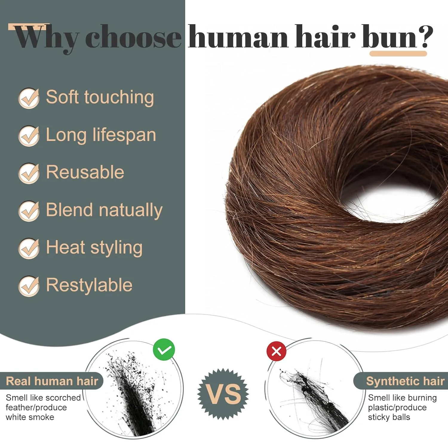 Hairro 2PCS Messy Hair Bun Hair Piece Human Hair Scrunchies Real Hair Updo Hairpieces Donut Elegant Chignon Wrap On Instant Up-do with Elastic Rubber Band Easy Bun For Women 46g #04 Medium Brown