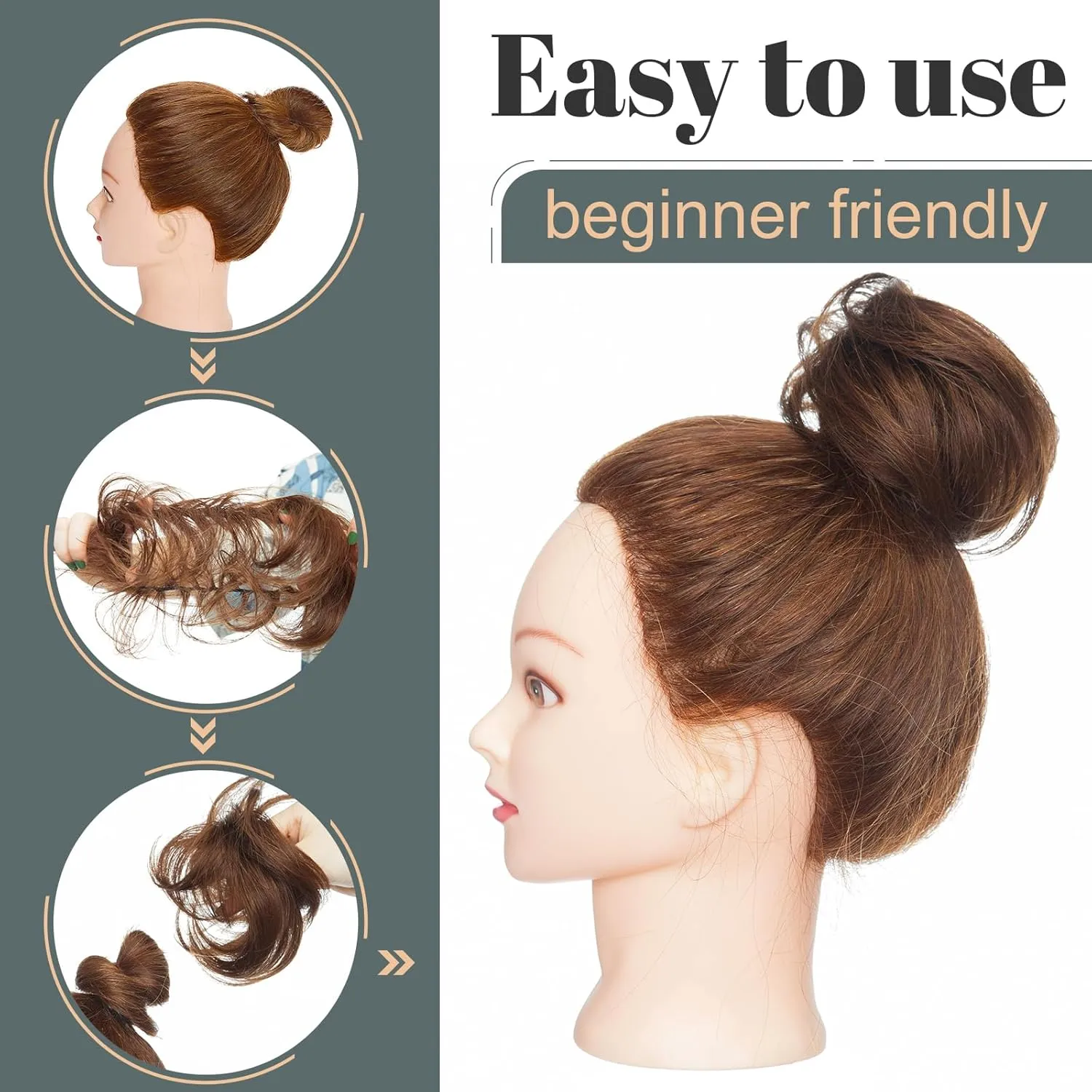 Hairro 2PCS Messy Hair Bun Hair Piece Human Hair Scrunchies Real Hair Updo Hairpieces Donut Elegant Chignon Wrap On Instant Up-do with Elastic Rubber Band Easy Bun For Women 46g #04 Medium Brown