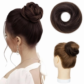 Hairro Real Hair Bun Hair Pieces 100% Human Hair Messy Bun Up Do Scrunchies With Elastic Rubber Band Elegant Chignons Donot Ponytail Scrunchy Topknot Hairpiece For Women 1PC 23g #02 Dark Brown