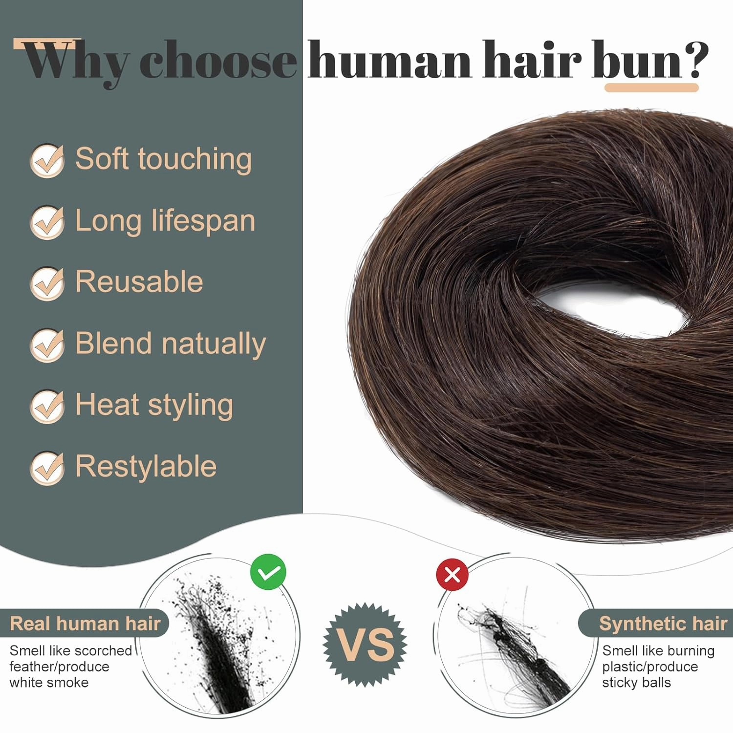 Hairro Real Hair Bun Hair Pieces 100% Human Hair Messy Bun Up Do Scrunchies With Elastic Rubber Band Elegant Chignons Donot Ponytail Scrunchy Topknot Hairpiece For Women 1PC 23g #02 Dark Brown