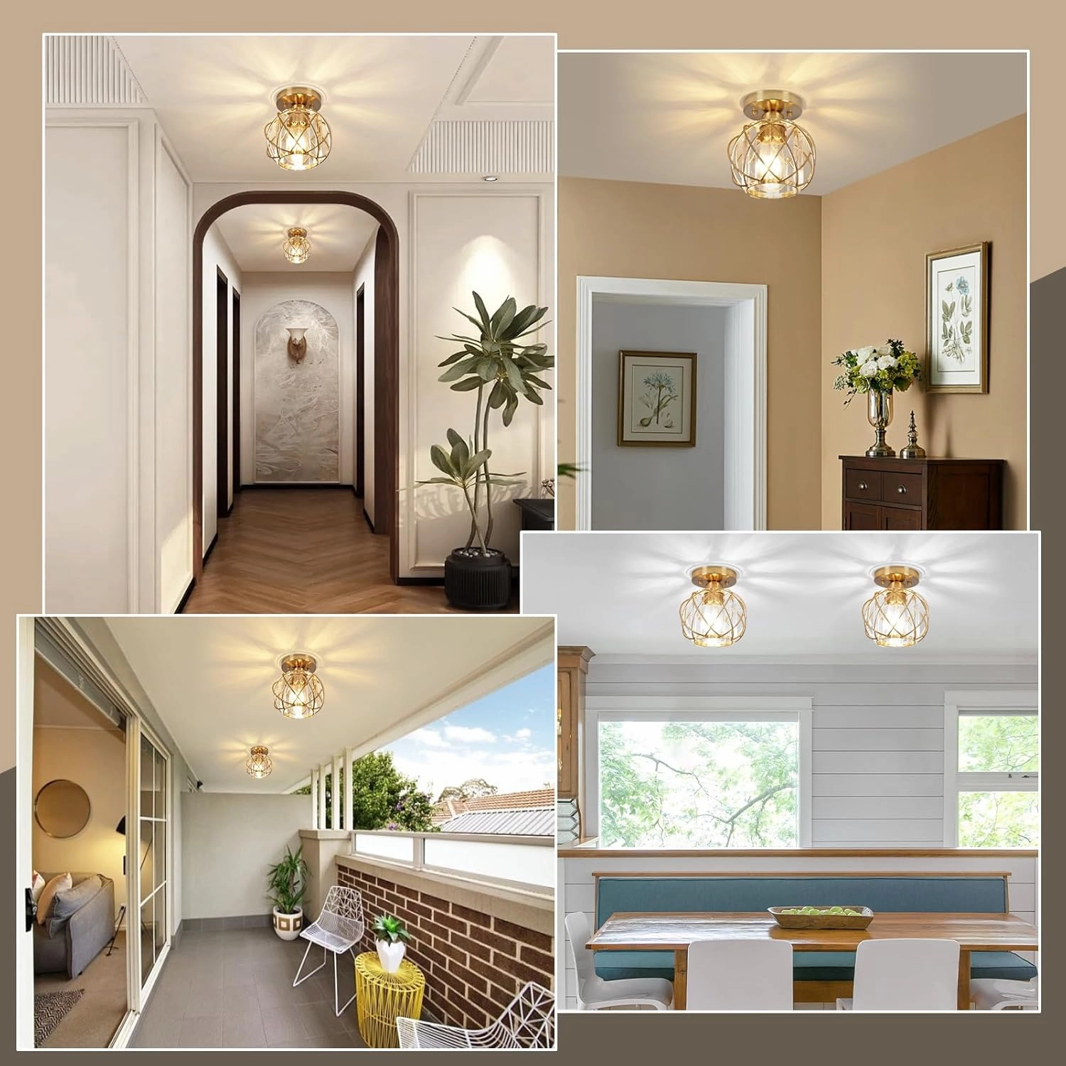 Hallway Light Fixtures Ceiling,Semi Flush Mount Ceiling Light Fixtures Gold Metal Cage Indoor Industrial Ceiling Lights for Bedroom Room Hallway Bathroom Entryway Kitchen