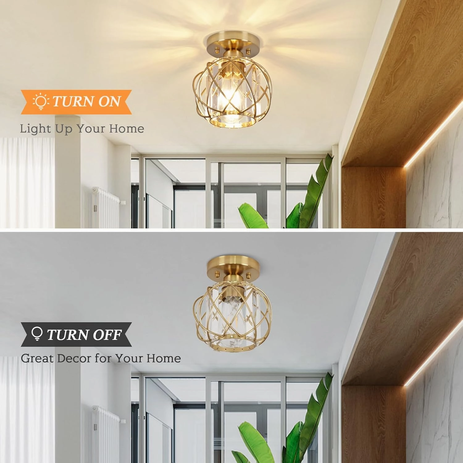 Hallway Light Fixtures Ceiling,Semi Flush Mount Ceiling Light Fixtures Gold Metal Cage Indoor Industrial Ceiling Lights for Bedroom Room Hallway Bathroom Entryway Kitchen