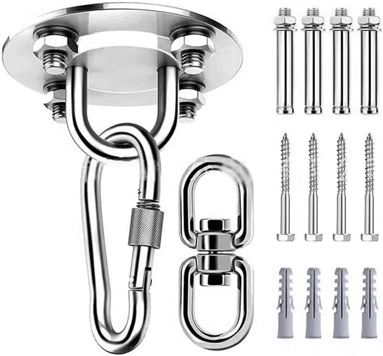 Hammock Hooks，Swing Hooks Heavy Duty， Swing Hook Swing Hardware Kit Hanging Accessory Comes with 2 Types of Hooks Swing Hangers Screws Bolts for Yoga Swing Hammock, Silver