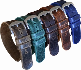 Handmade Distressed Leather Watch Band, Single-Pass Military Style Strap, 18mm 20mm 22mm 24mm 26mm – Durable, Vintage Design with leather Hardware