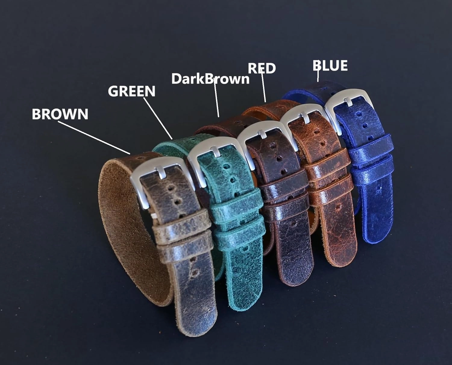 Handmade Distressed Leather Watch Band, Single-Pass Military Style Strap, 18mm 20mm 22mm 24mm 26mm – Durable, Vintage Design with leather Hardware