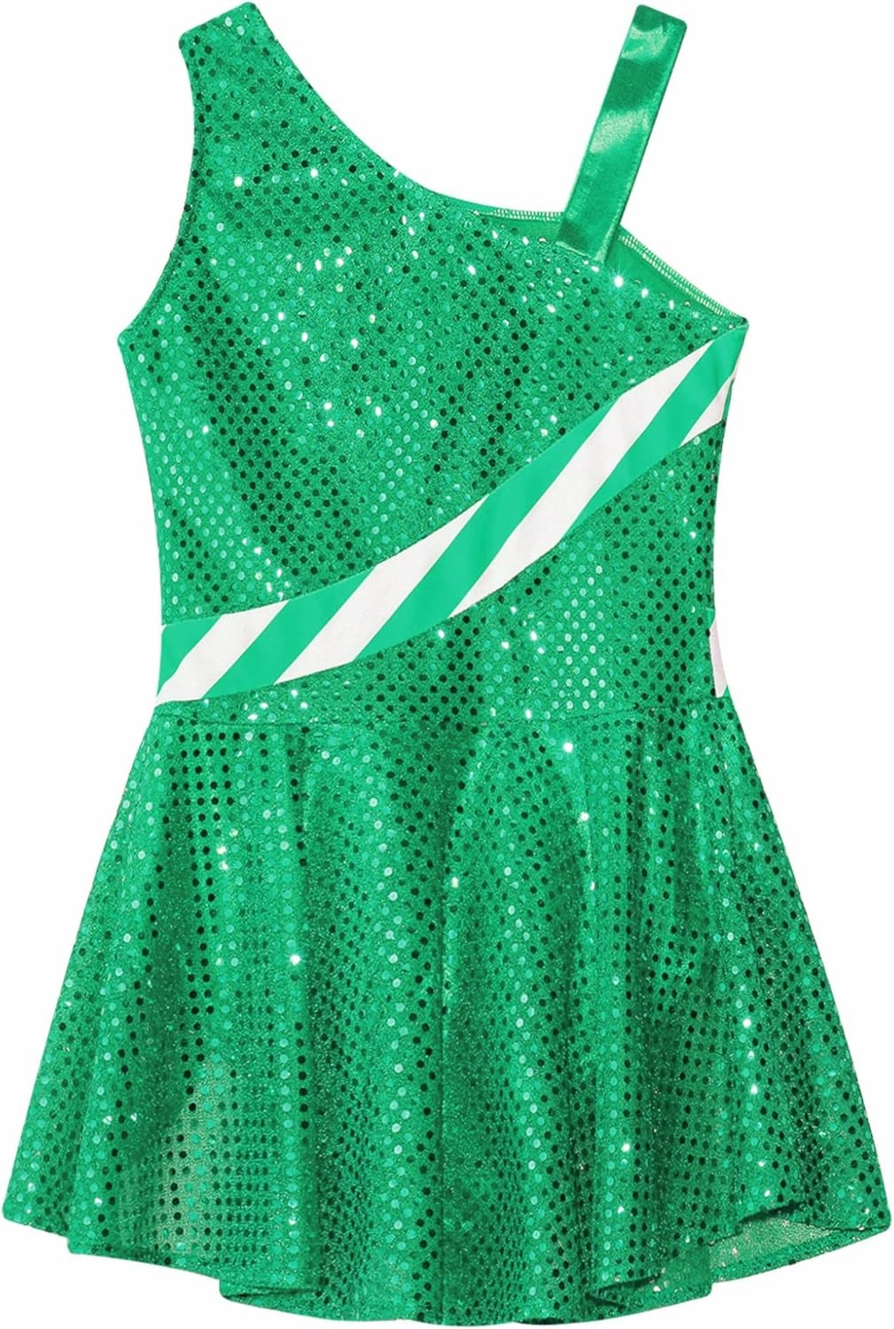 Hansber Christmas Dance Costumes for Girls Sequins Candy Cane Striped Figure Ice Skating Leotard Dress