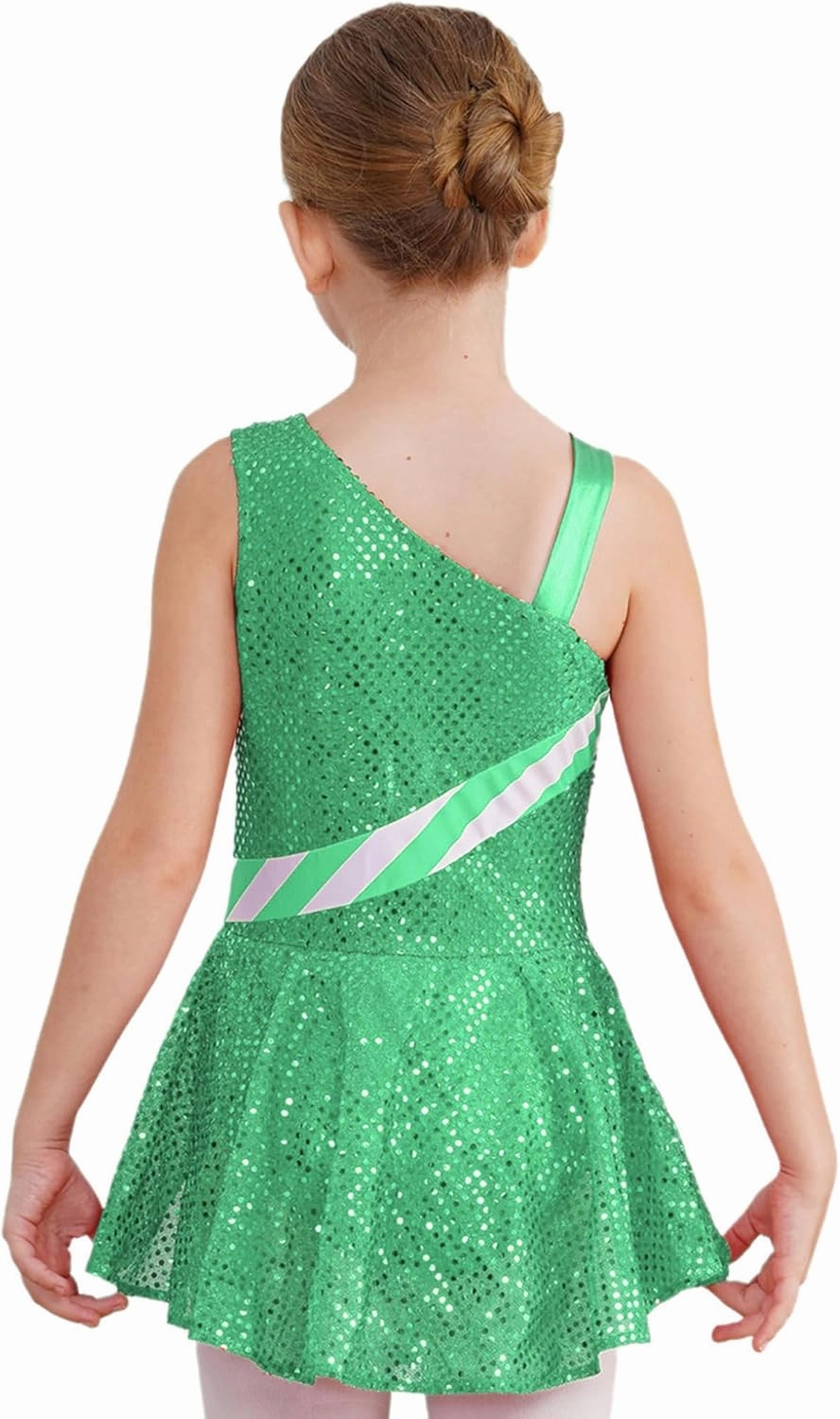 Hansber Christmas Dance Costumes for Girls Sequins Candy Cane Striped Figure Ice Skating Leotard Dress