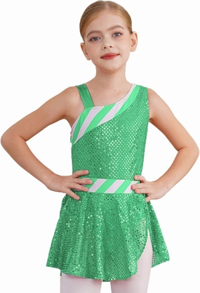 Hansber Christmas Dance Costumes for Girls Sequins Candy Cane Striped Figure Ice Skating Leotard Dress