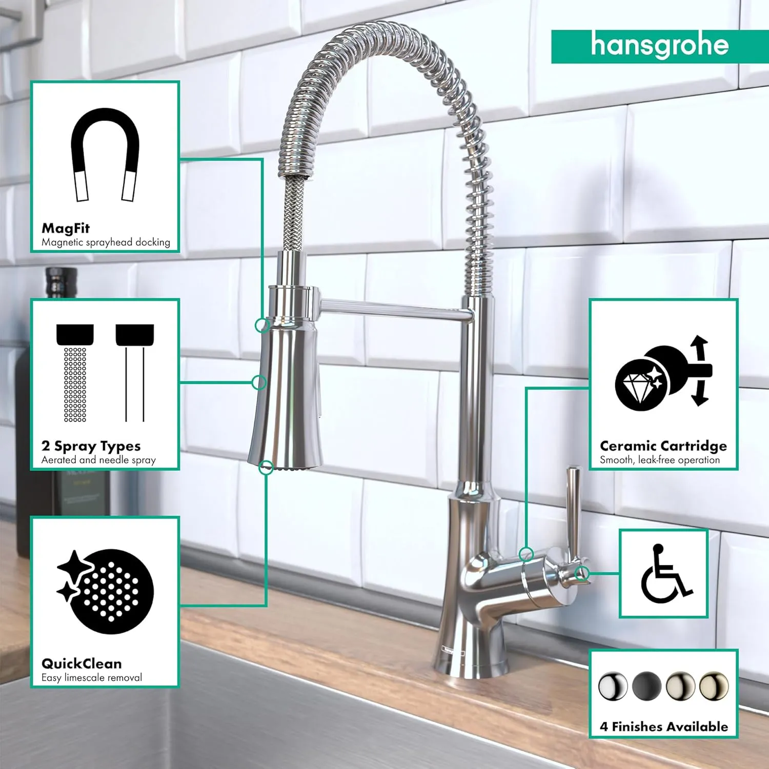 hansgrohe Joleena Chrome Commercial Kitchen Faucet, Kitchen Faucets with Pull Down Sprayer, Faucet for Kitchen Sink, Chrome 04792000 19.3-Inches Tall