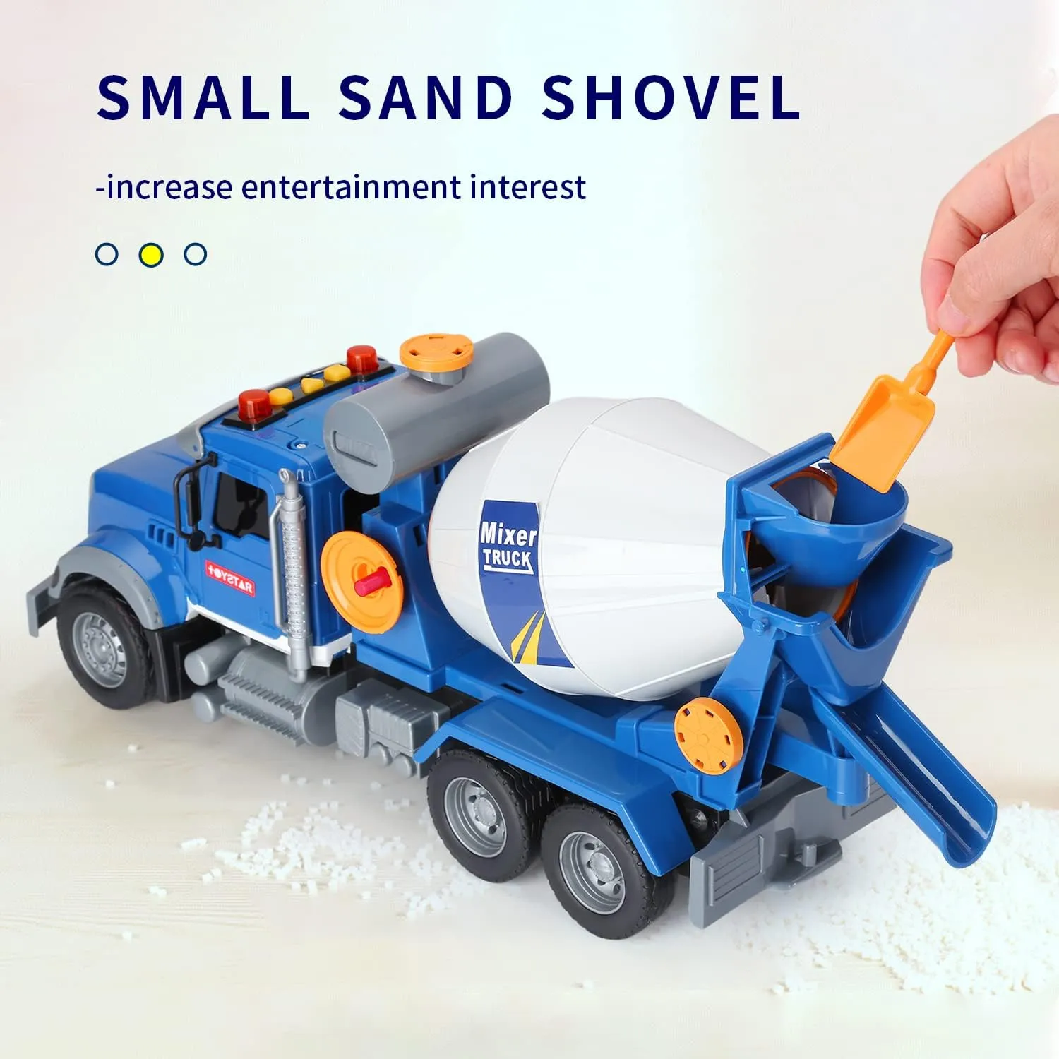 haomsj Big Cement Mixer Toy Truck with Lights Sounds and Working Parts, Friction Powered Push & Go Construction Vehicles for Toddlers Boys and Girls (Big Mixer Car)