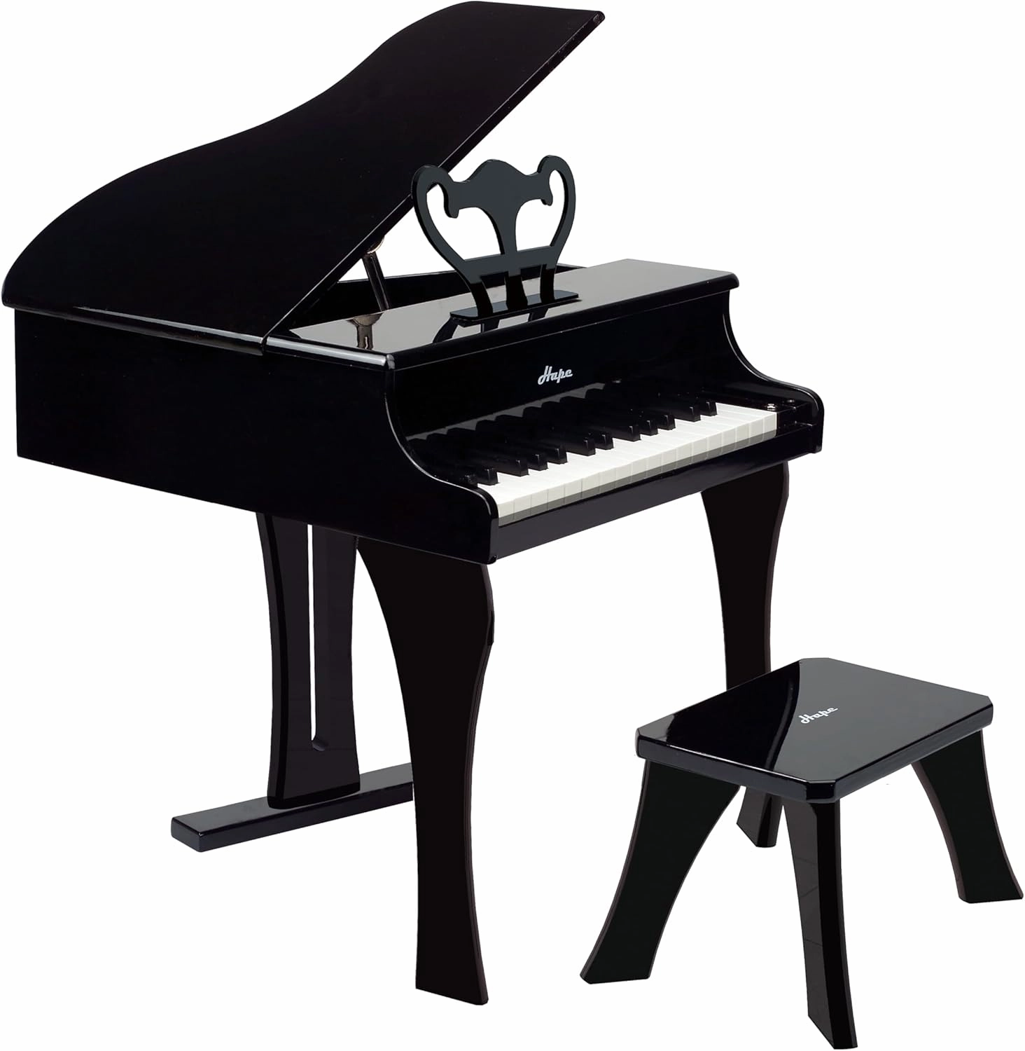 Hape Classic Grand Black Piano| Thirty Key Wooden Keyboard Musical Toy Set for Kids Age Year 3 and up