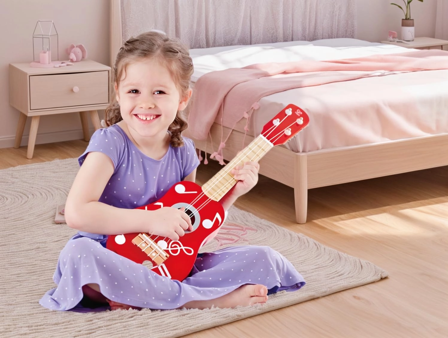 Hape Kid's Wooden Toy Ukulele in Multicolor