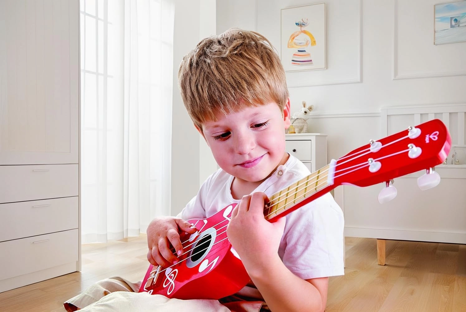 Hape Kid's Wooden Toy Ukulele in Multicolor