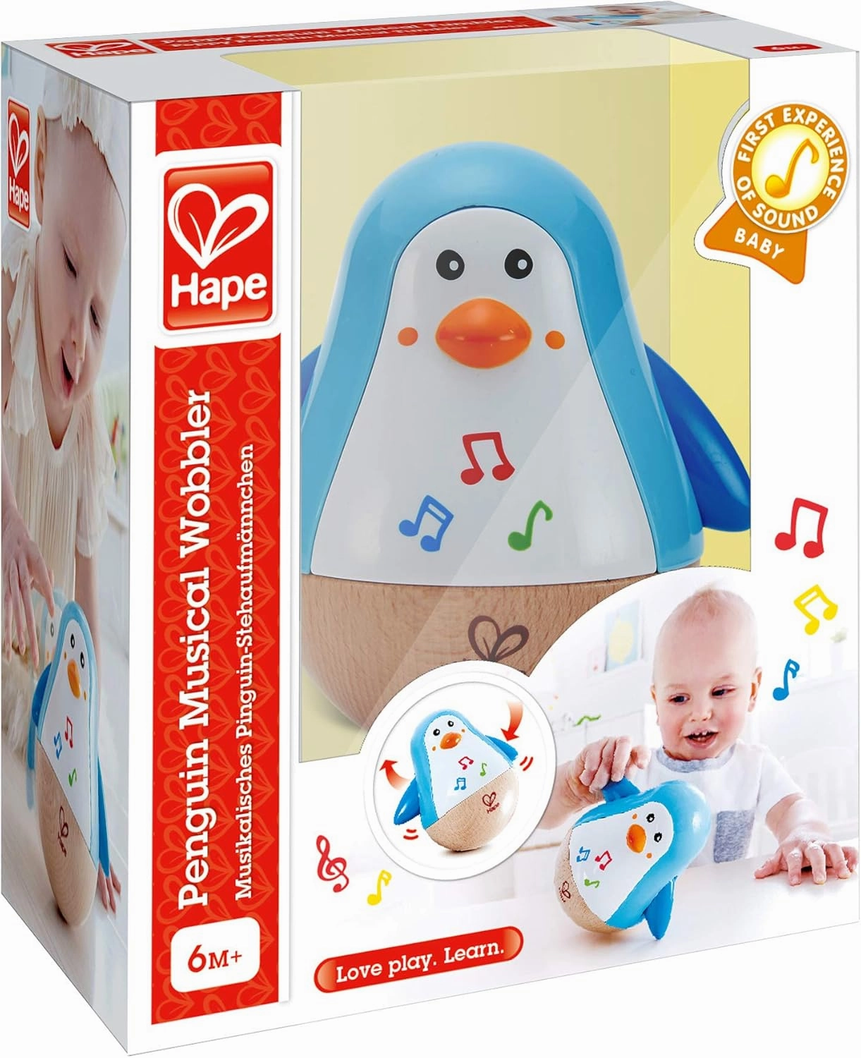 Hape Penguin Musical Wobbler | Colorful Wobbling Melody Penguin, Roly Poly Toy for Kids 6 Months , Multicolor, 5'' x 2'' (E0331)