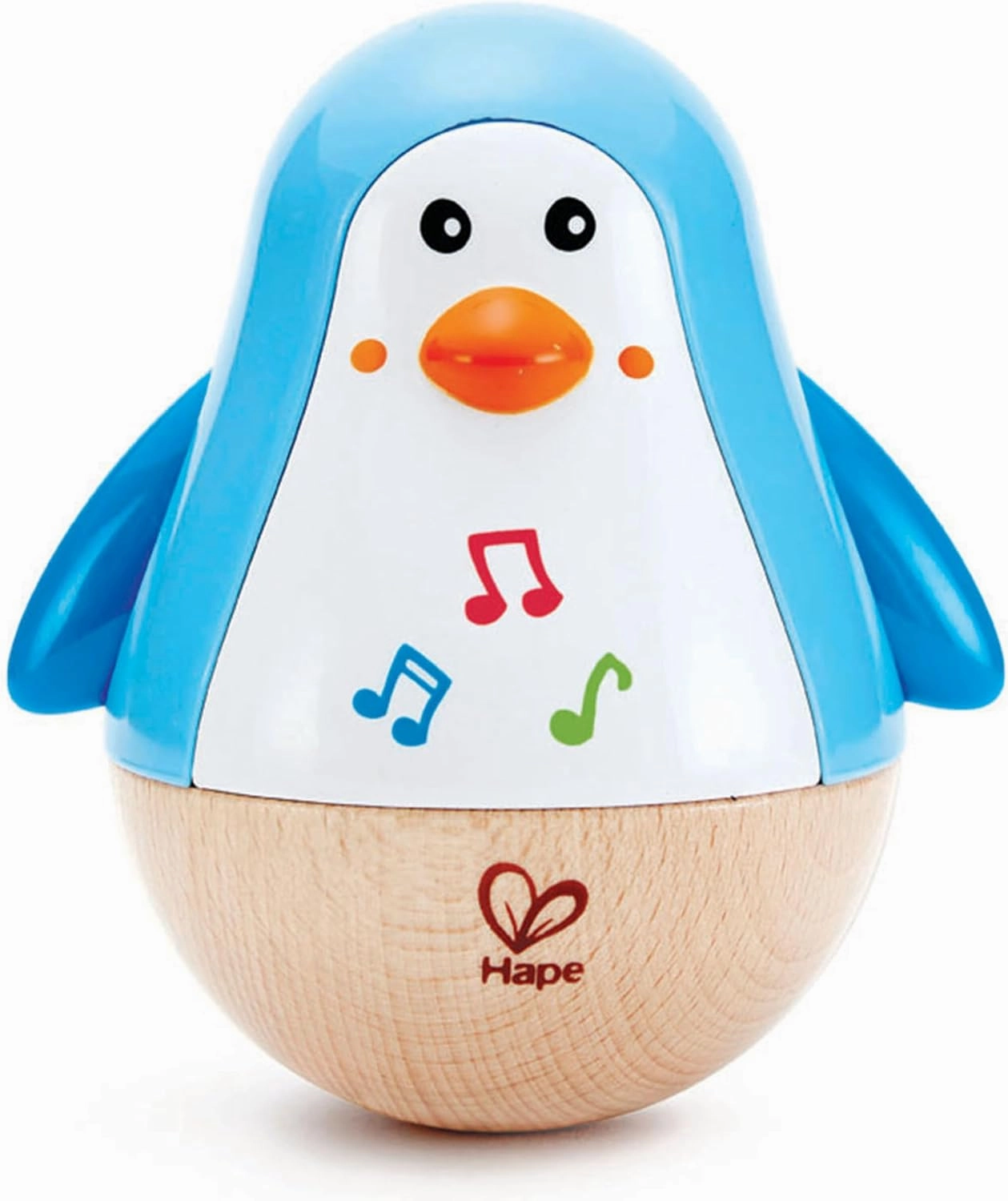 Hape Penguin Musical Wobbler | Colorful Wobbling Melody Penguin, Roly Poly Toy for Kids 6 Months , Multicolor, 5'' x 2'' (E0331)