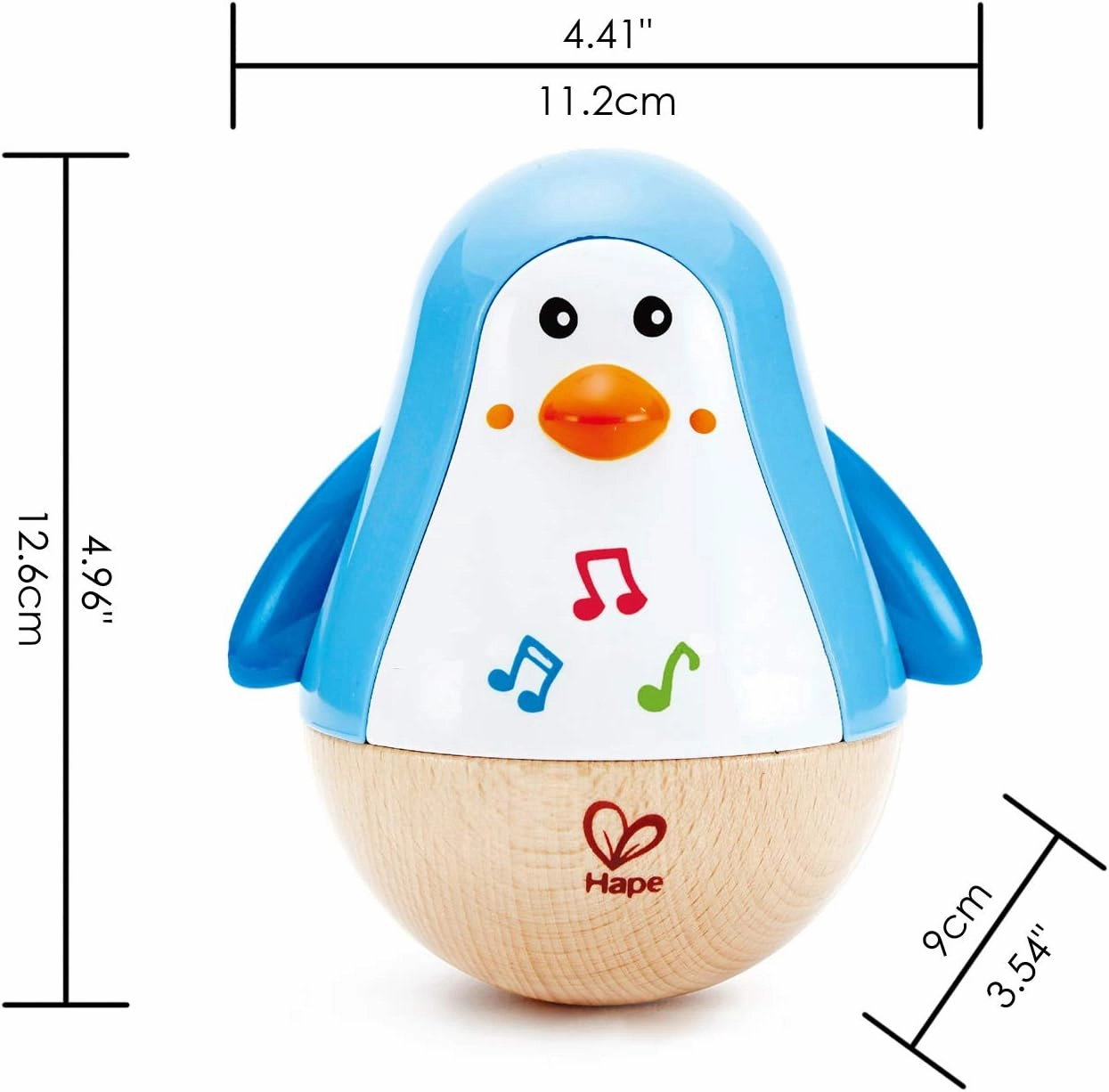 Hape Penguin Musical Wobbler | Colorful Wobbling Melody Penguin, Roly Poly Toy for Kids 6 Months , Multicolor, 5'' x 2'' (E0331)