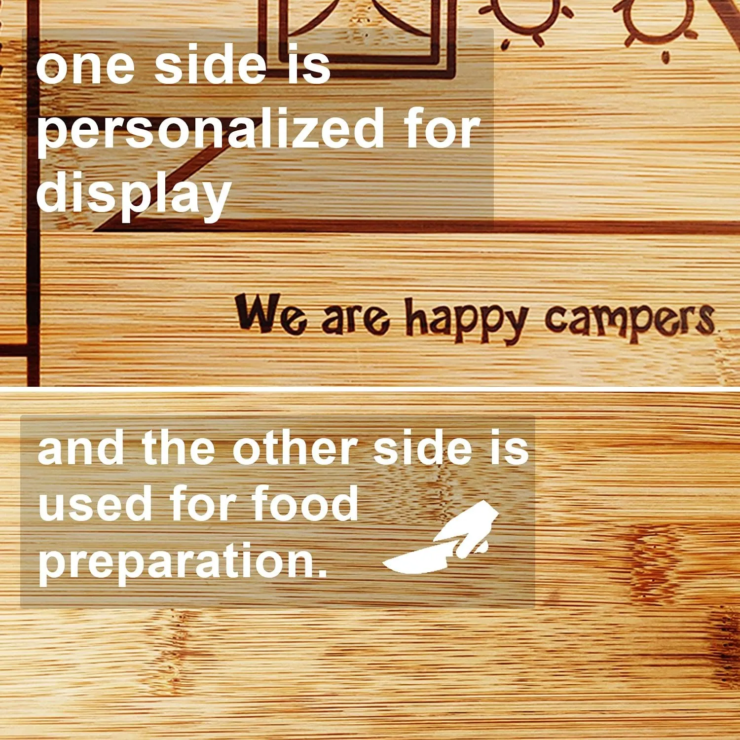 Happy Camper Bamboo Cutting Board,Retro RV Engraved Camping Cutting Board, Camper Decor RV Gift for Couple,Camping,Housewarming&Party Small