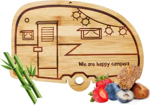 Happy Camper Bamboo Cutting Board,Retro RV Engraved Camping Cutting Board, Camper Decor RV Gift for Couple,Camping,Housewarming&Party Small